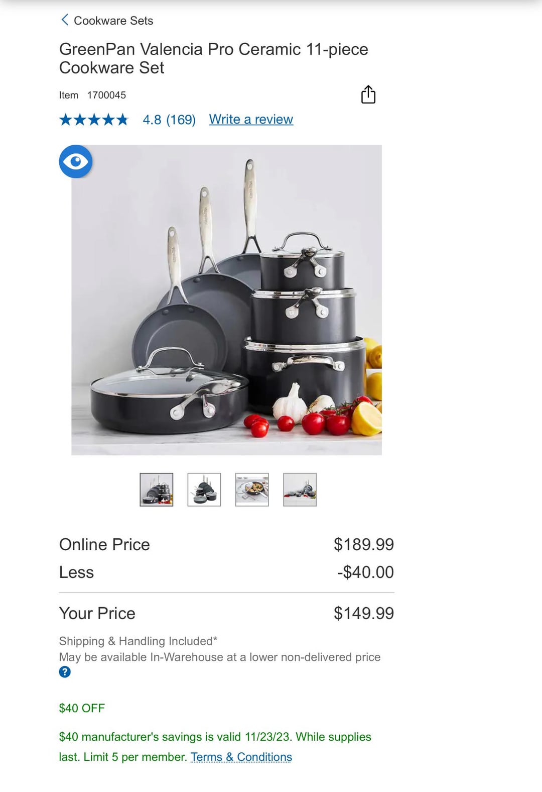 Greenpan Valencia Pro Ceramic 11 Piece Cookware Set Reviews