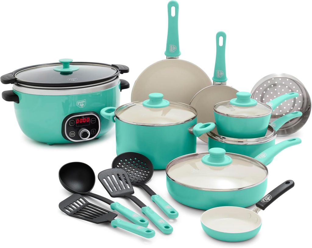 GreenLife Soft Grip Healthy Ceramic Nonstick 16-Piece Cookware Set