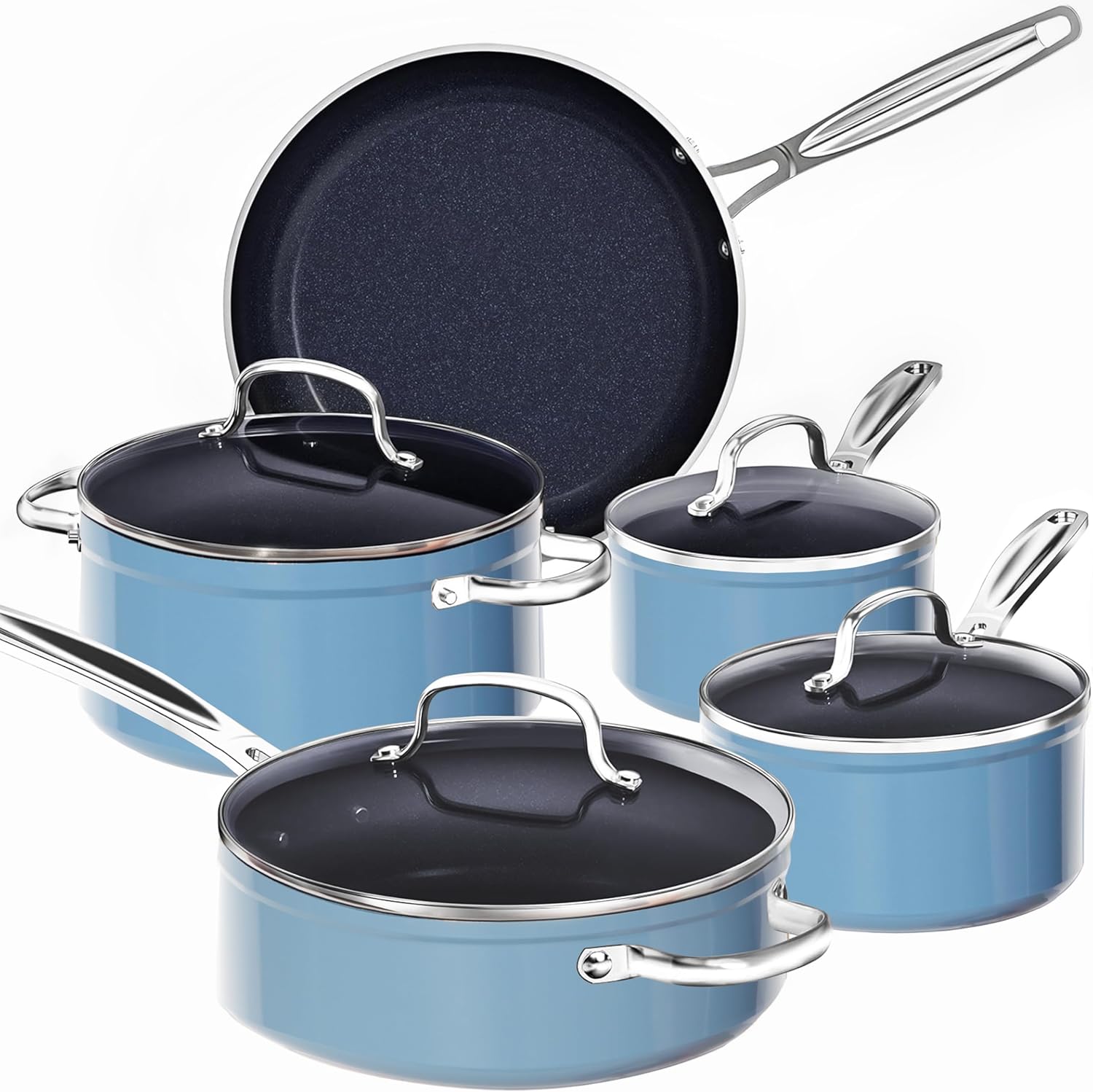 Nuwave 9pc Cookware Set Healthy Duralon Blue Ceramic Nonstick Coated Review!