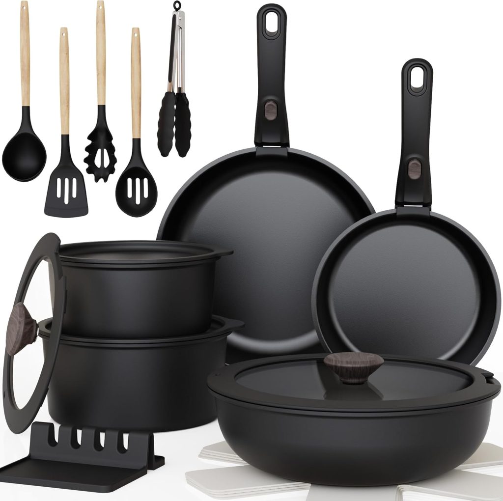 AMERICOOK Nonstick Pots and Pans Set with Detachable Handle