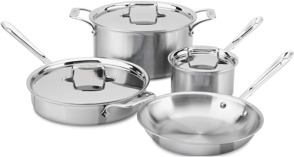 All-Clad BD005714 D5 Brushed Stainless Steel 5-Ply Bonded Dishwasher Safe Cookware Set, 14-Piece