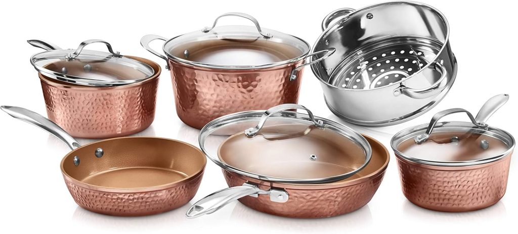 Gotham Steel Hammered Copper Collection 10-Piece Cookware Set (Rose Gold)