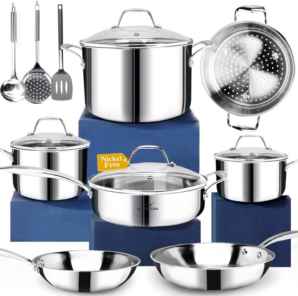 HOMICHEF Nickel-Free Stainless Steel Cookware with Removable Handles