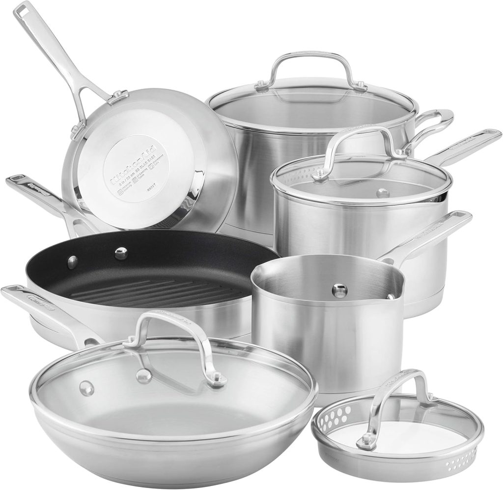 KitchenAid 3-Ply Base Brushed Stainless Steel 10-Piece Set