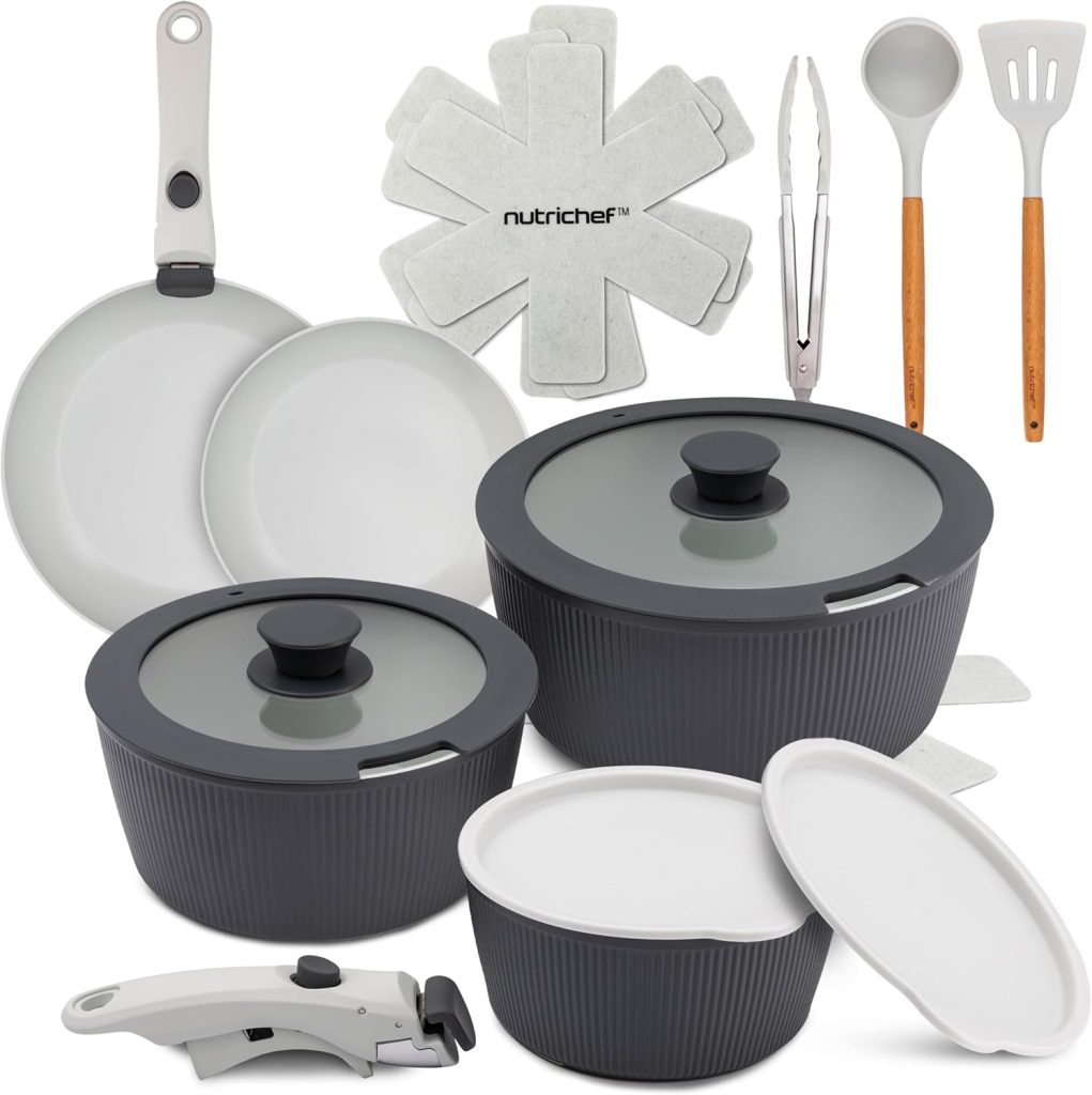 NUTRICHEF Nonstick Cookware Set with Removable Handles