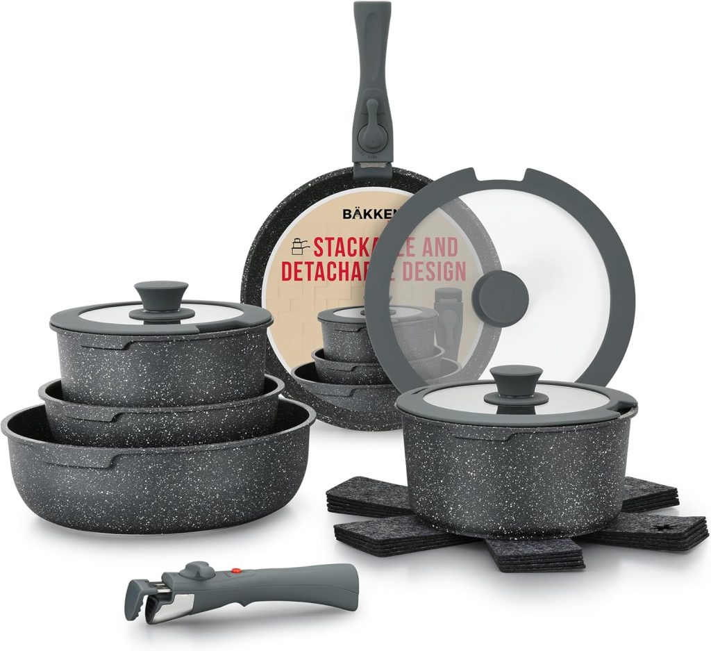 POTLUCK Aluminum Nonstick Cookware Set with Detachable Handle