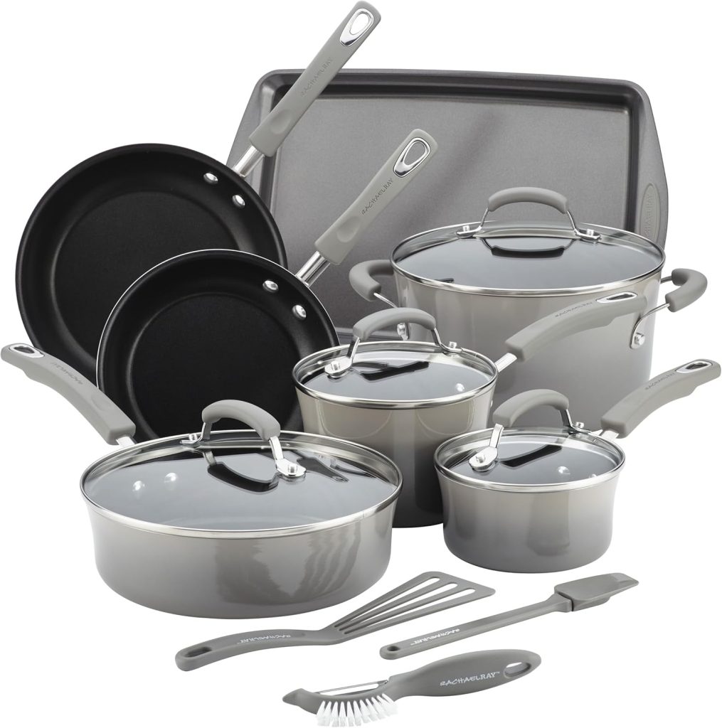 Rachael Ray Brights Hard Anodized Nonstick Cookware Pots and Pans Set, 14-Piece