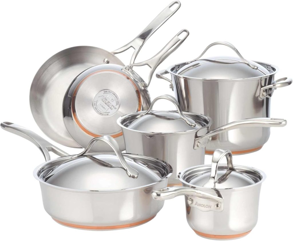 Anolon Nouvelle Copper Stainless Steel Cookware Set, 11-Piece