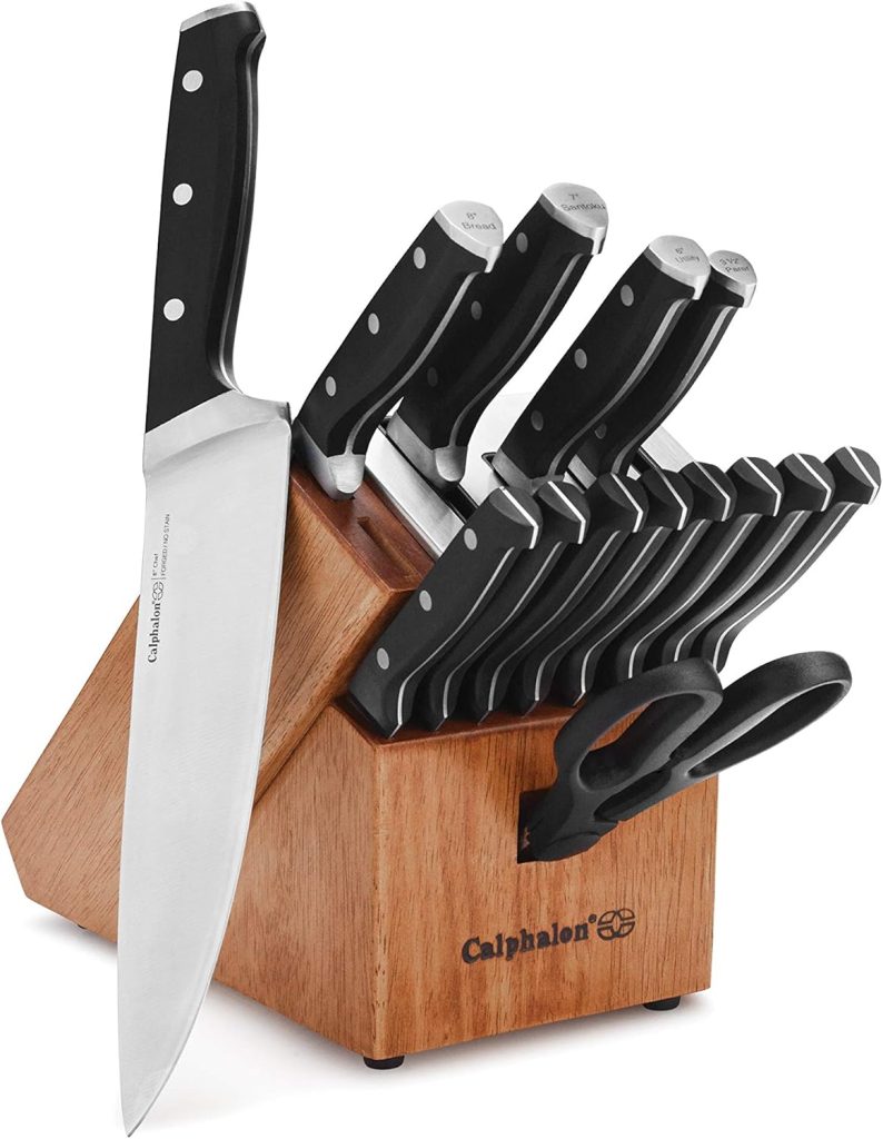 Calphalon Classic Self-Sharpening 15-Piece Cutlery and Knife Block Set with Nonstick Starter Cookware