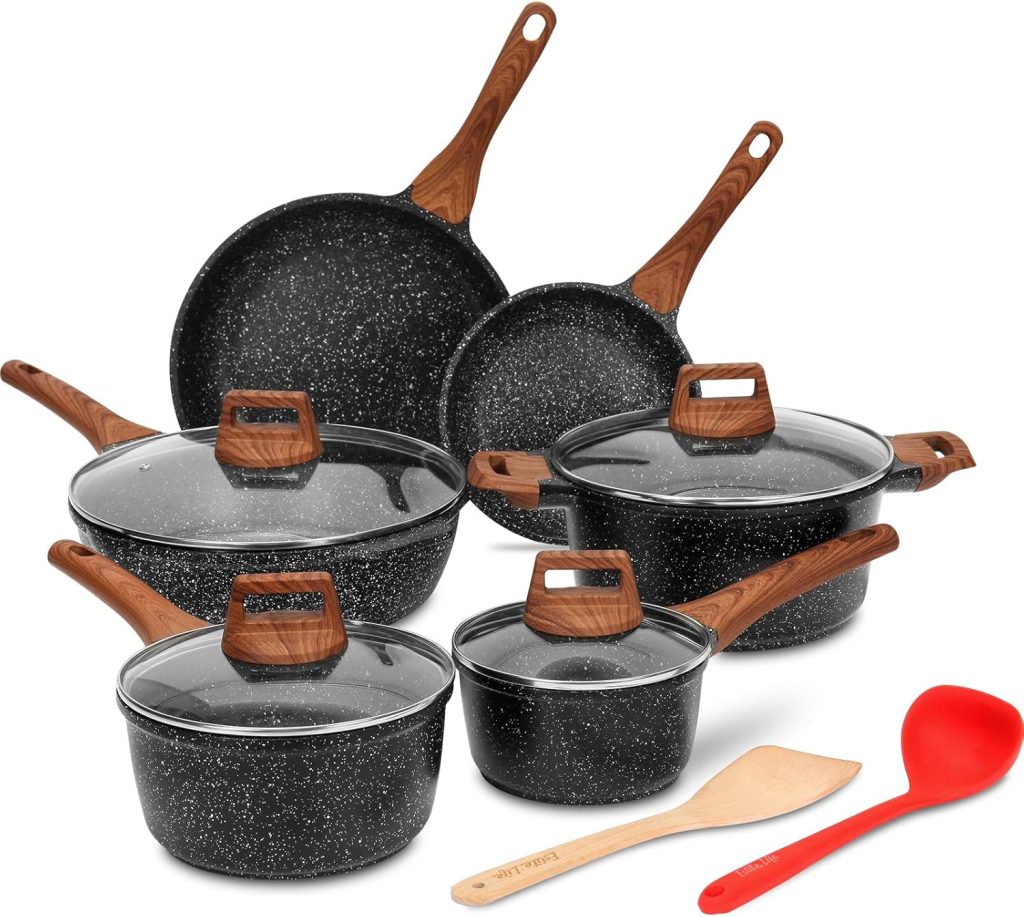 ESLITE LIFE 11 Piece Nonstick Cookware Set Granite Coating