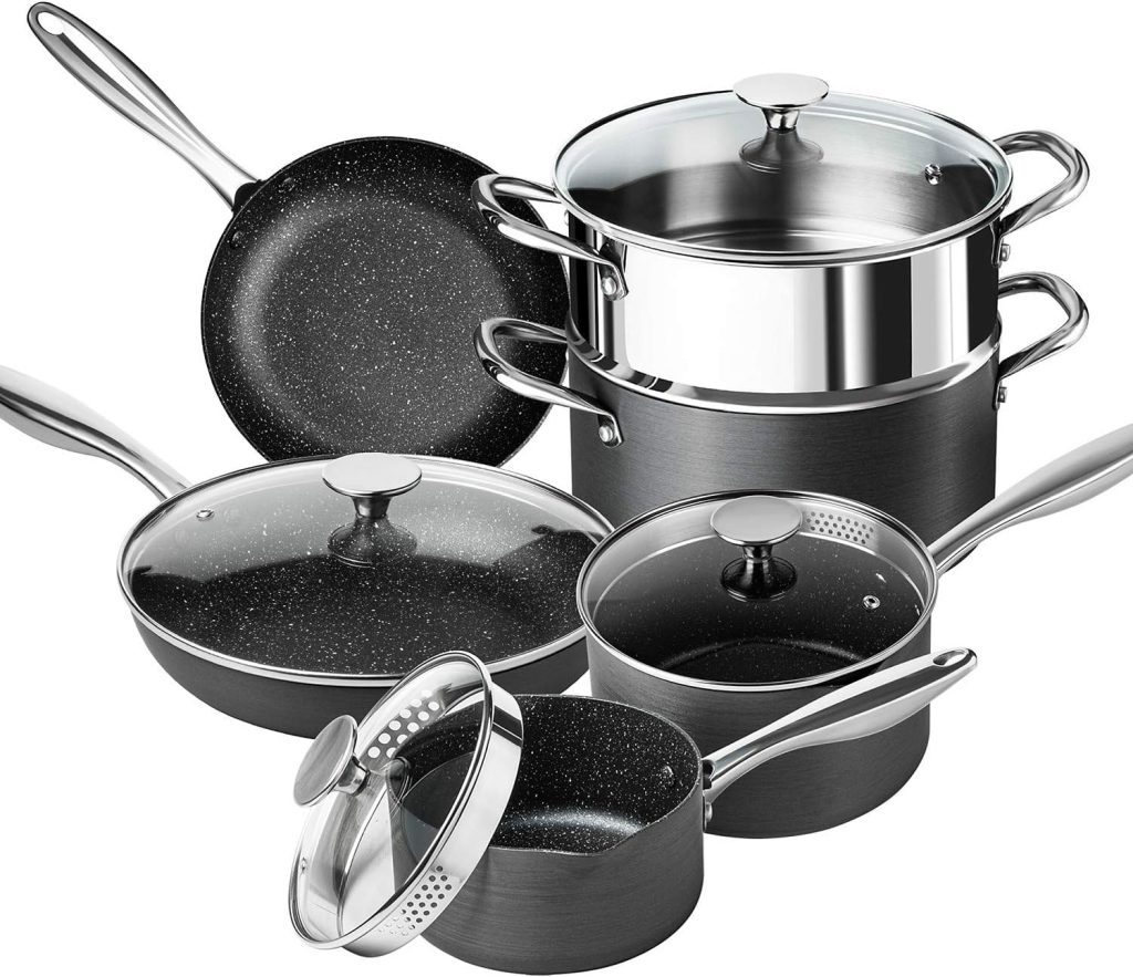 MICHELANGELO 12 Piece Pots and Pans Set Nonstick Granite Coating
