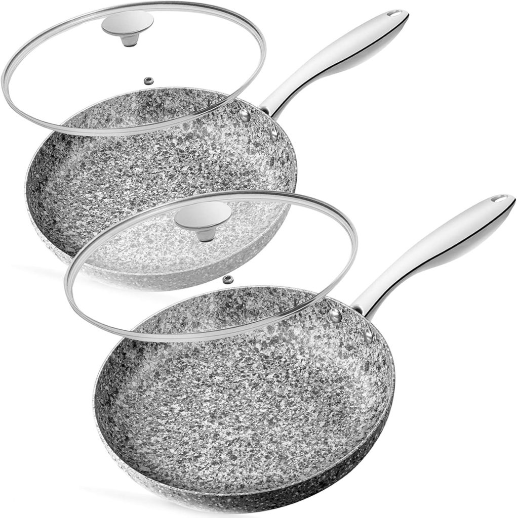 MICHELANGELO Nonstick Granite Coating Frying Pan Set with Lids