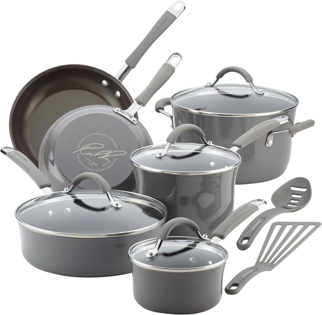 Rachael Ray Cucina Hard Porcelain Enamel Nonstick Cookware Set, 12-Piece