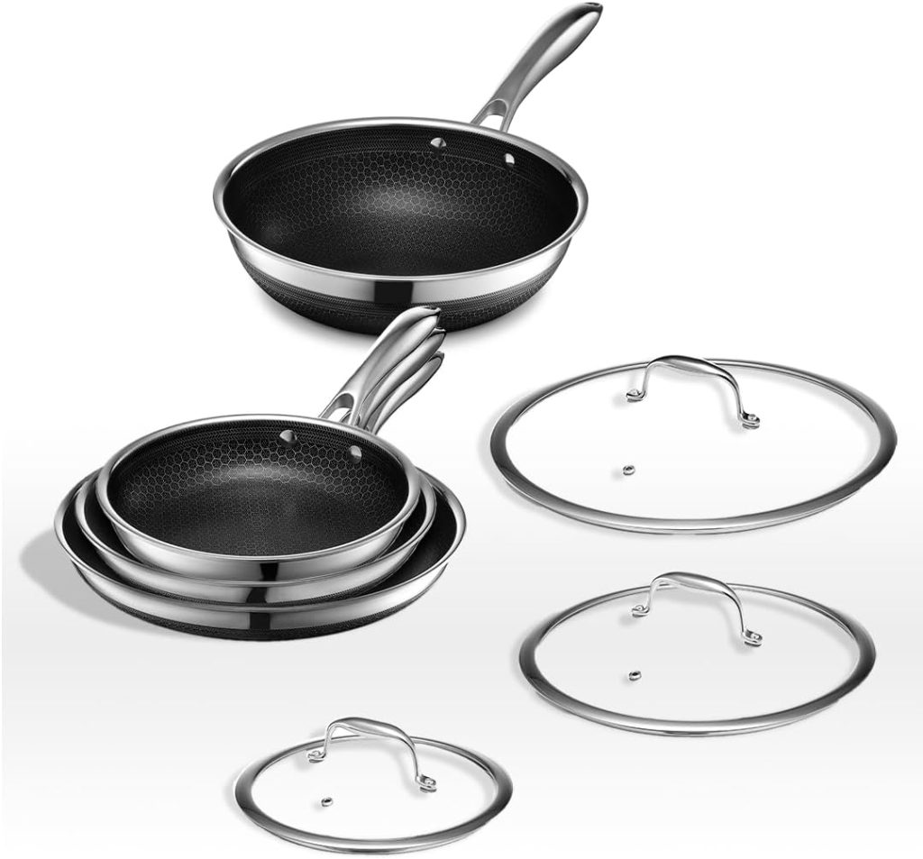 HexClad Hybrid Cookware Set — 7-Piece Stainless Steel and Non-Stick