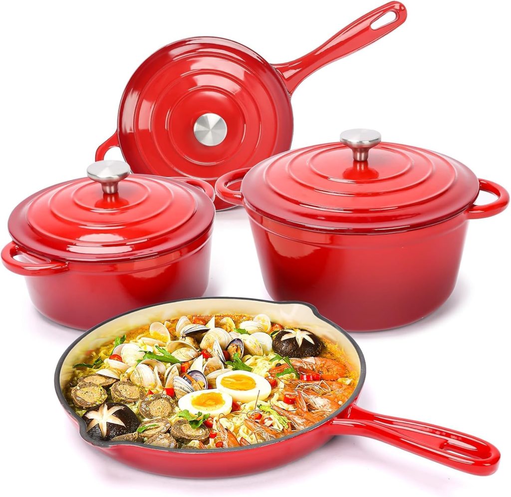 Lodge 6-Piece Enameled Cast Iron Cookware Set with Dutch Oven