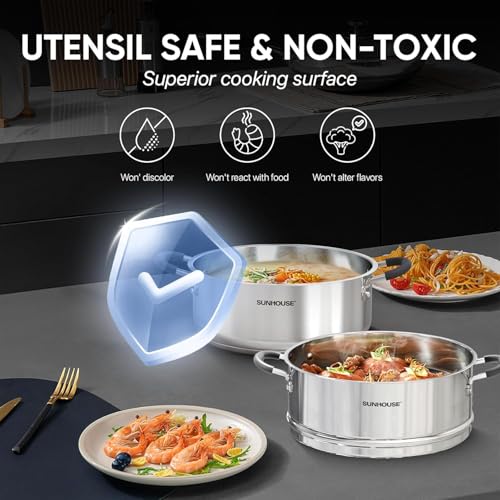 SUNHOUSE 4.6 Quart Steamer Pots With Lid