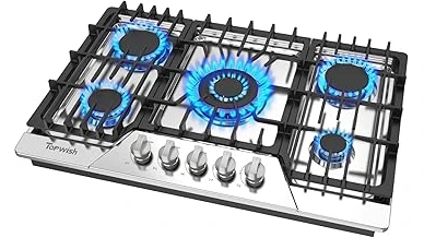 The image shows a selection of sleek, modern gas cooktops, ideal for a kitchen update.