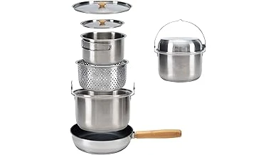 The image shows a selection of essential cookware suitable for a hostel environment.