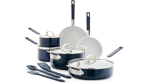 The image shows a beautifully arranged collection of a best 31 cookware set under 500 dollars.