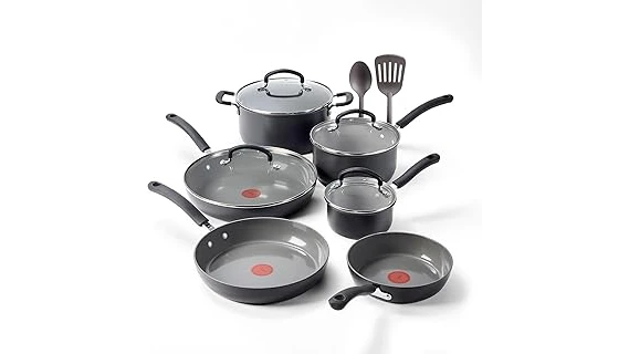 The image shows a stylish collection of cookware, perfect for stovetop to oven cooking.