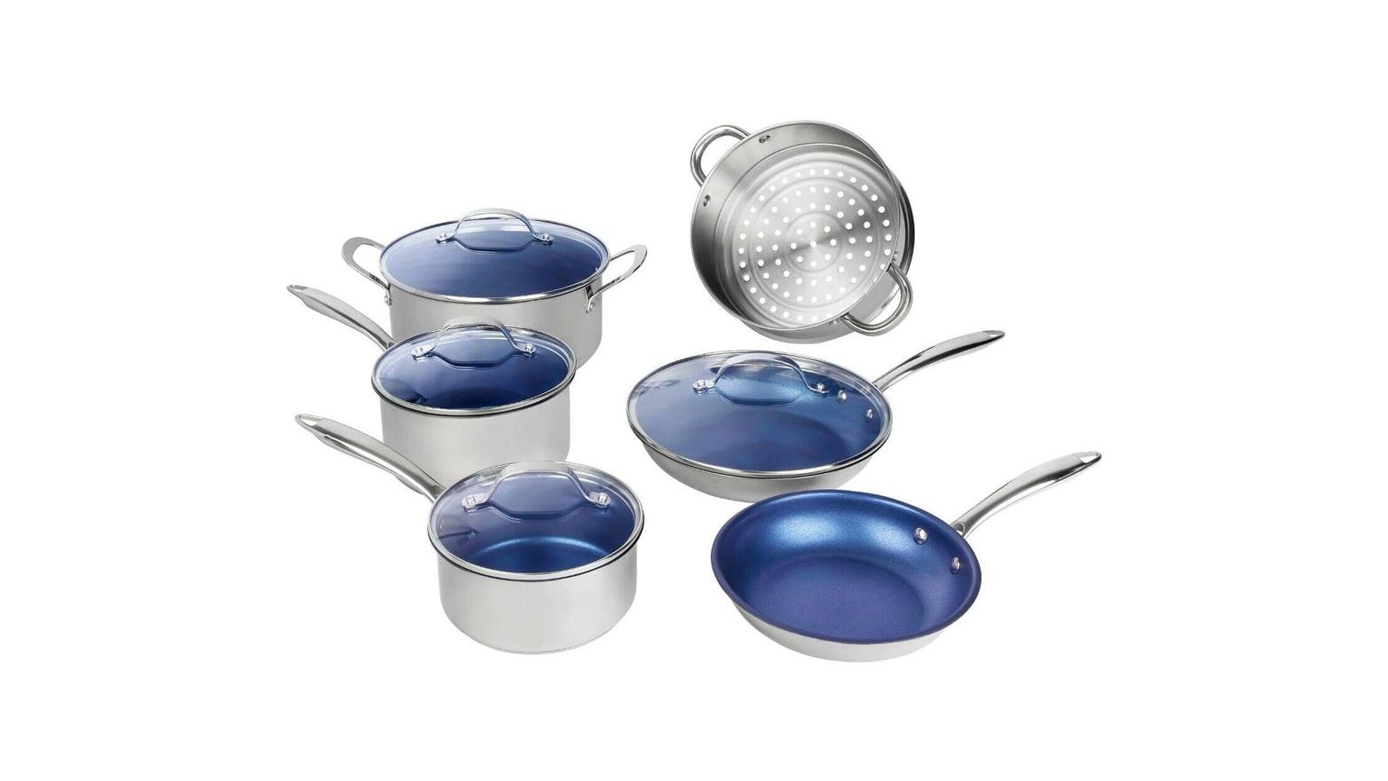For Granitestone Pro Blue Stainless-Steel 10 Piece Nonstick