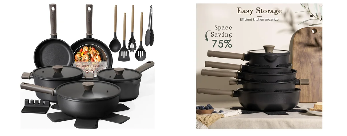 Astercook 19 Pcs Kitchen Cookware Sets images