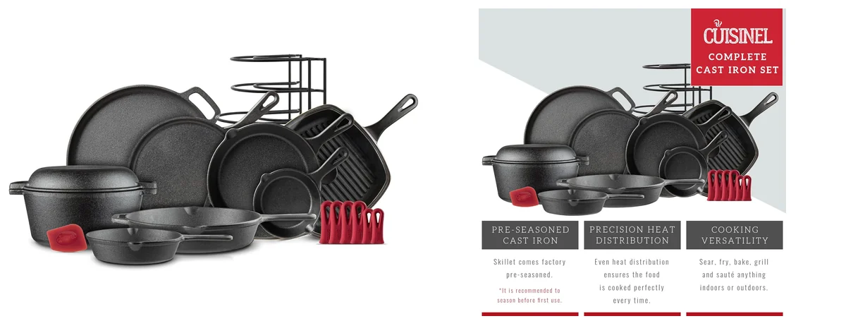 Cuisinel Cast Iron Cookware 18-Piece Set - images