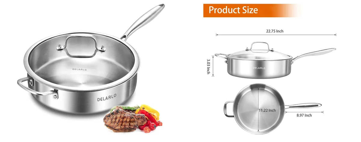 DELARLO Tri-Ply Stainless Steel Frying Pan images