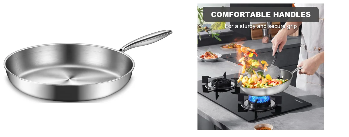 EWFEN 12 Inch Tri-Ply Stainless Steel Frying images