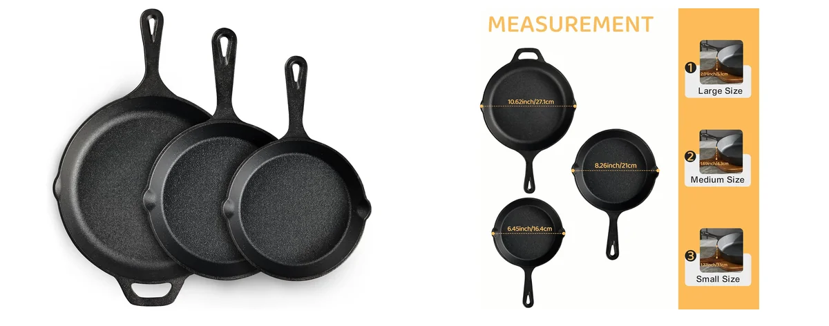 EWFEN Cast Iron Skillet 3-Piece Set images
