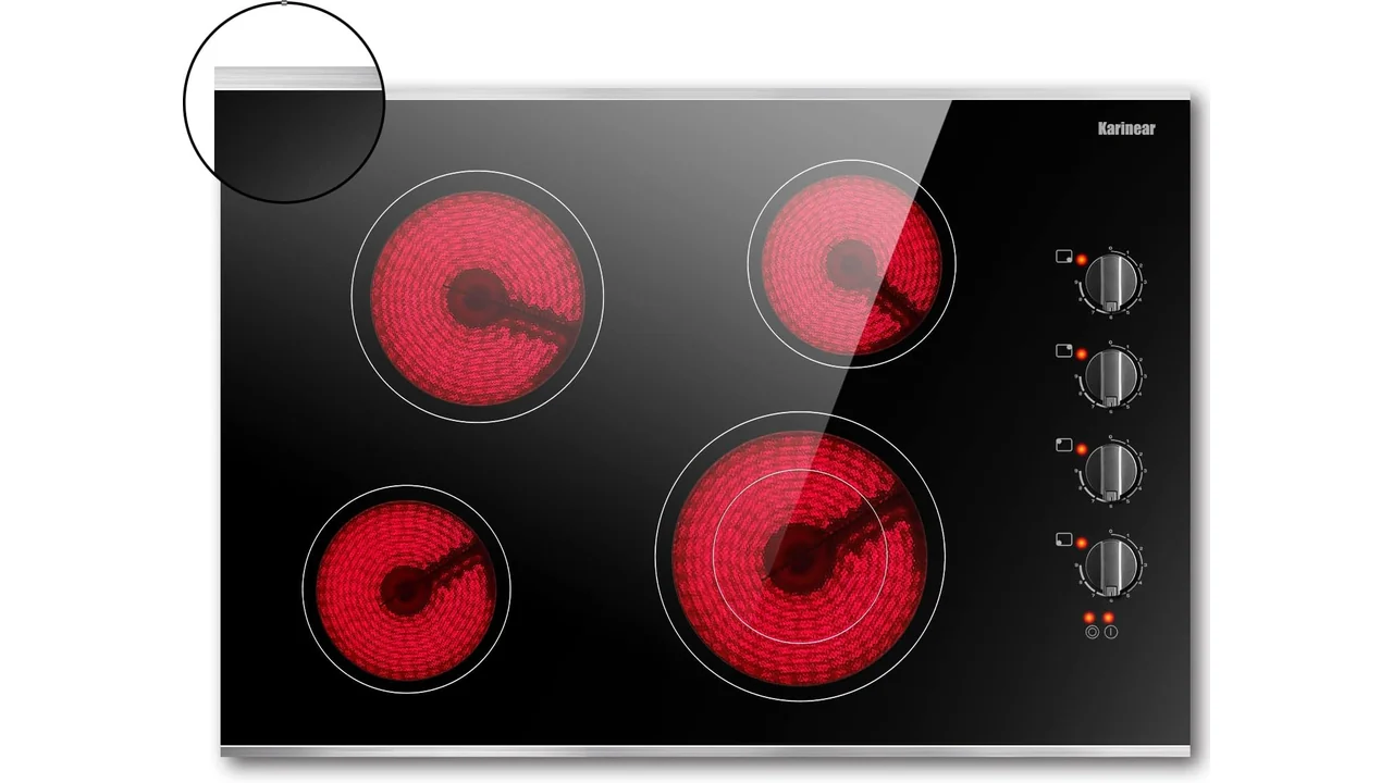 Karinear 30 Inch Electric Cooktop 4 Burners, Knob