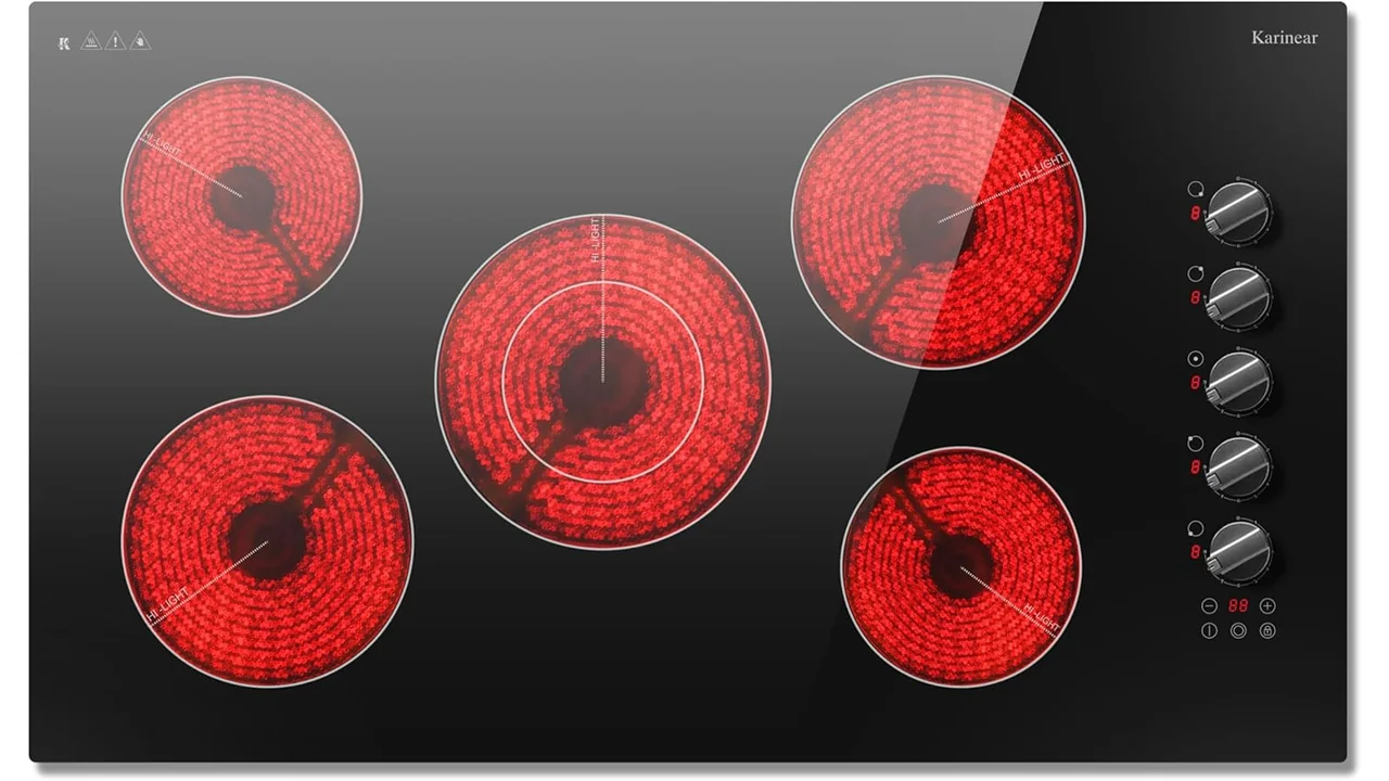 Karinear 36 Inch Electric Ceramic Cooktop, 5 Burner