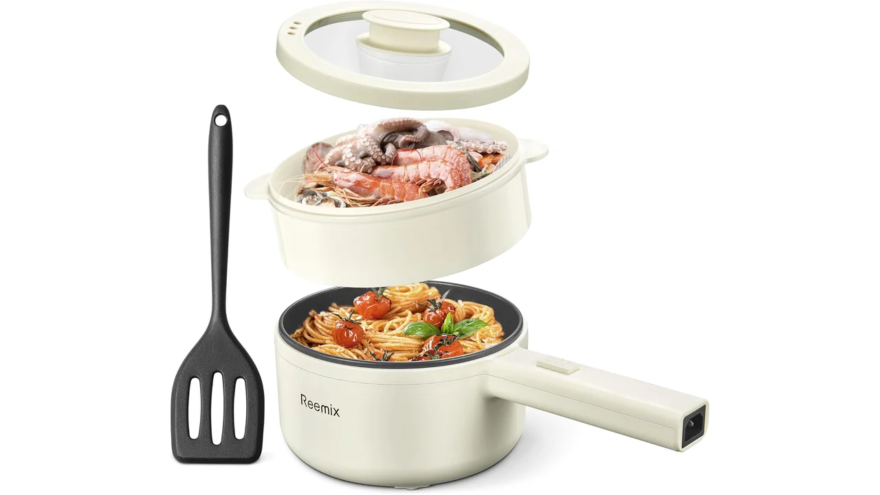 Hot Pot Electric Steamer, 1.6L Ramen Cooker Non-Stick