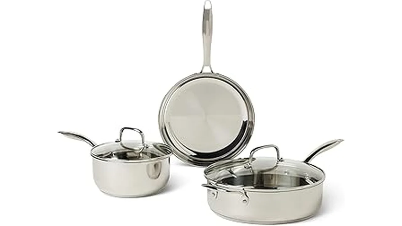 The image shows a variety of high-quality pots and pans, highlighting top cookware brands available.