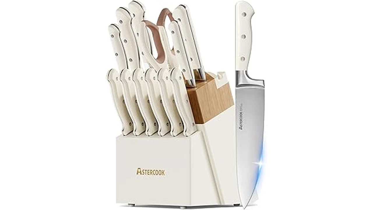 The image shows a collection of 31 sharp kitchen knives, perfect for any cookware task.