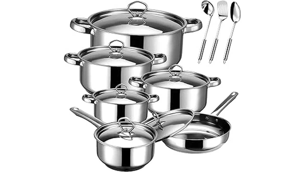 This image shows a collection of various pots and pans, ideal for a Best 31 Cookware Set for Boiling.