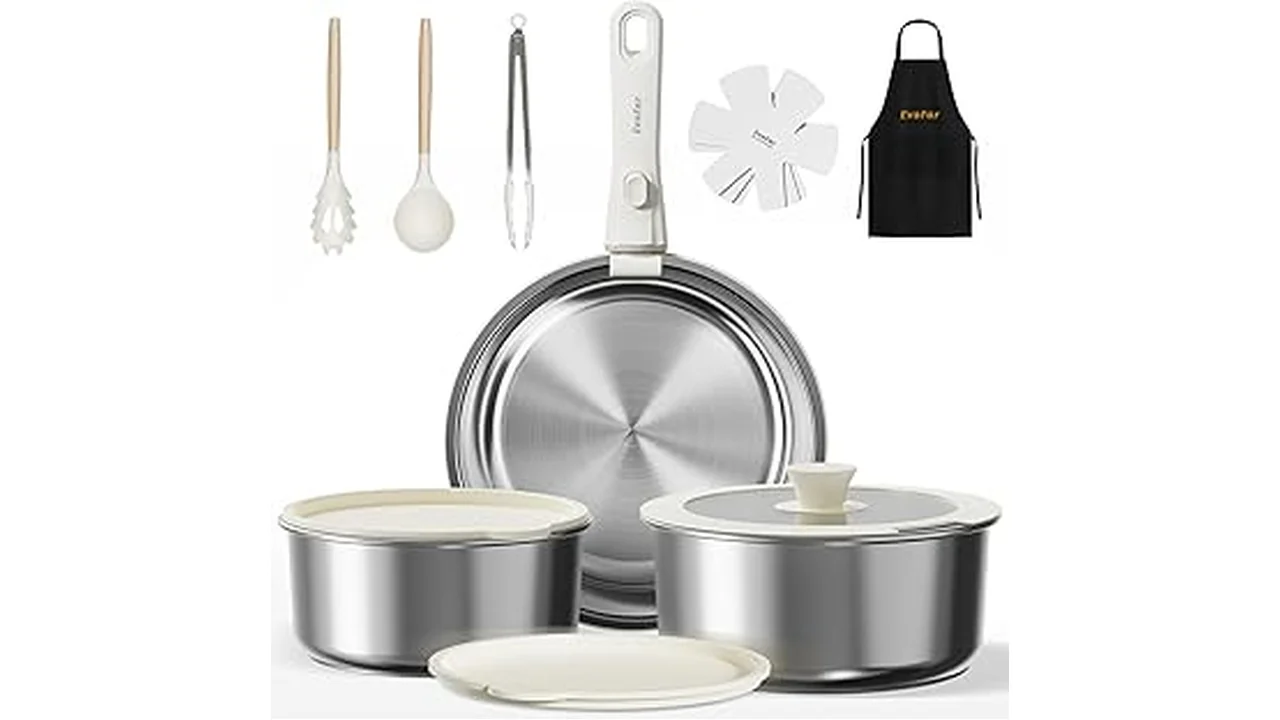 The image shows a selection of high-quality cookware, ideal for the best 5 cookware for long-term use.