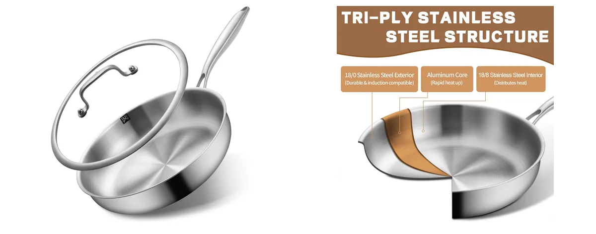 GOLDEN KEY 12 Inch Tri-Ply Stainless Steel Frying images