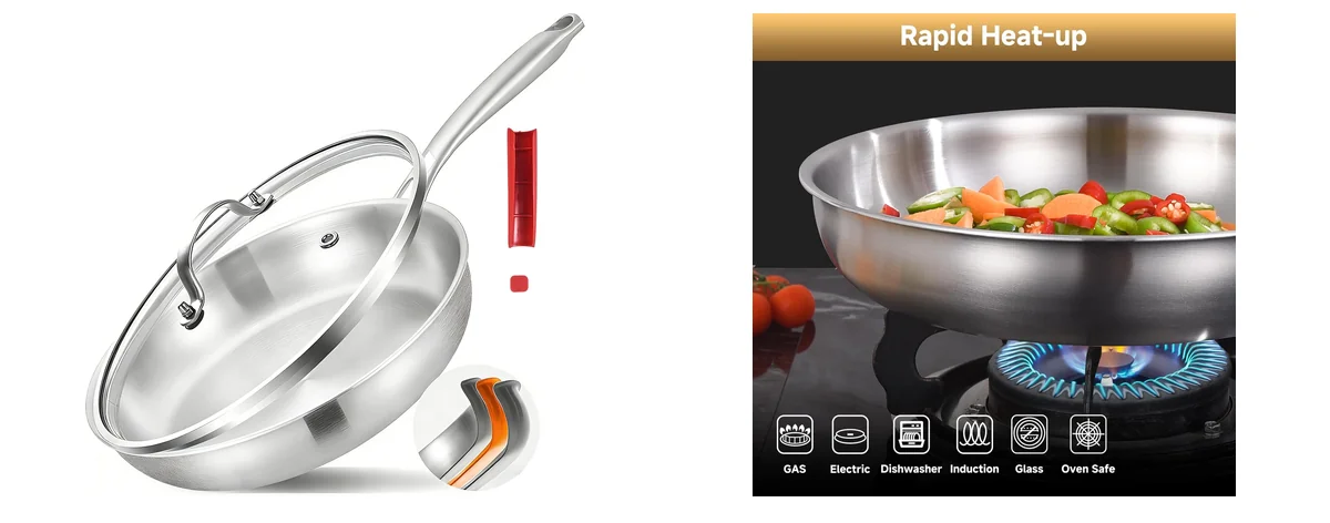 Inqibee 12 Inch Tri-Ply Stainless Steel Frying images