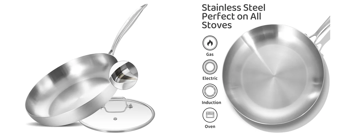 LOLYKITCH 12 Inch Tri-Ply Stainless Steel Frying images