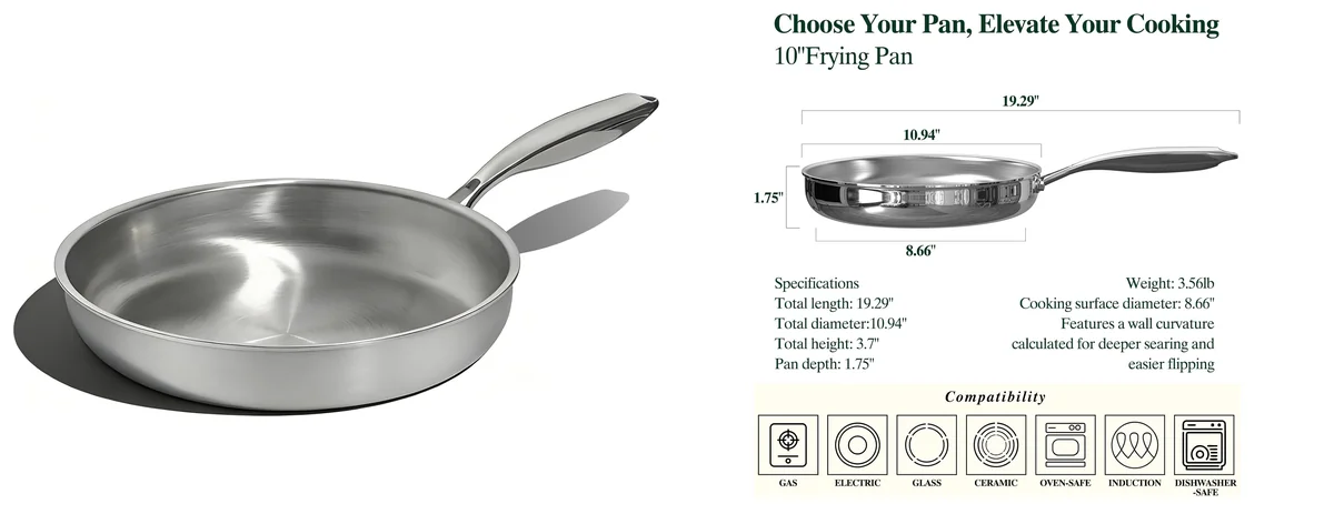 Umite Chef 10 Inch Stainless Steel Frying Pan images