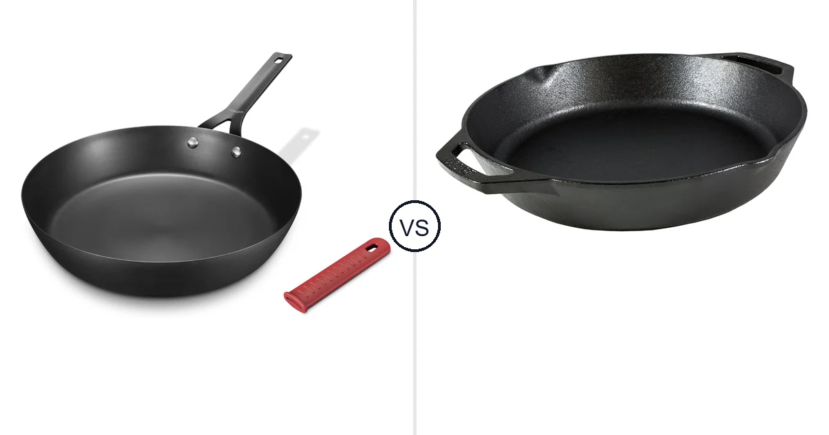 Comparison of Yonida Carbon Steel Pan and Lodge Seasoned Cast Iron Dual Handle Pan