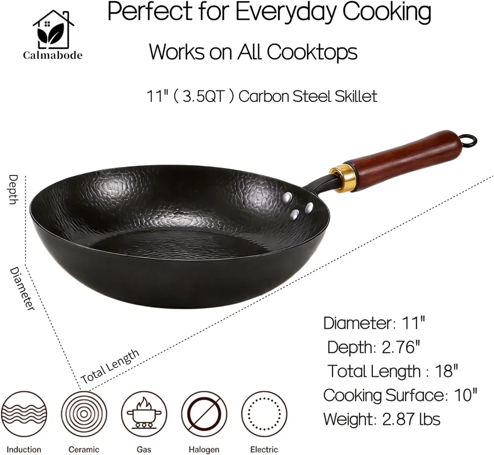 Calmabode Carbon Steel Wok Pan 11 Inch