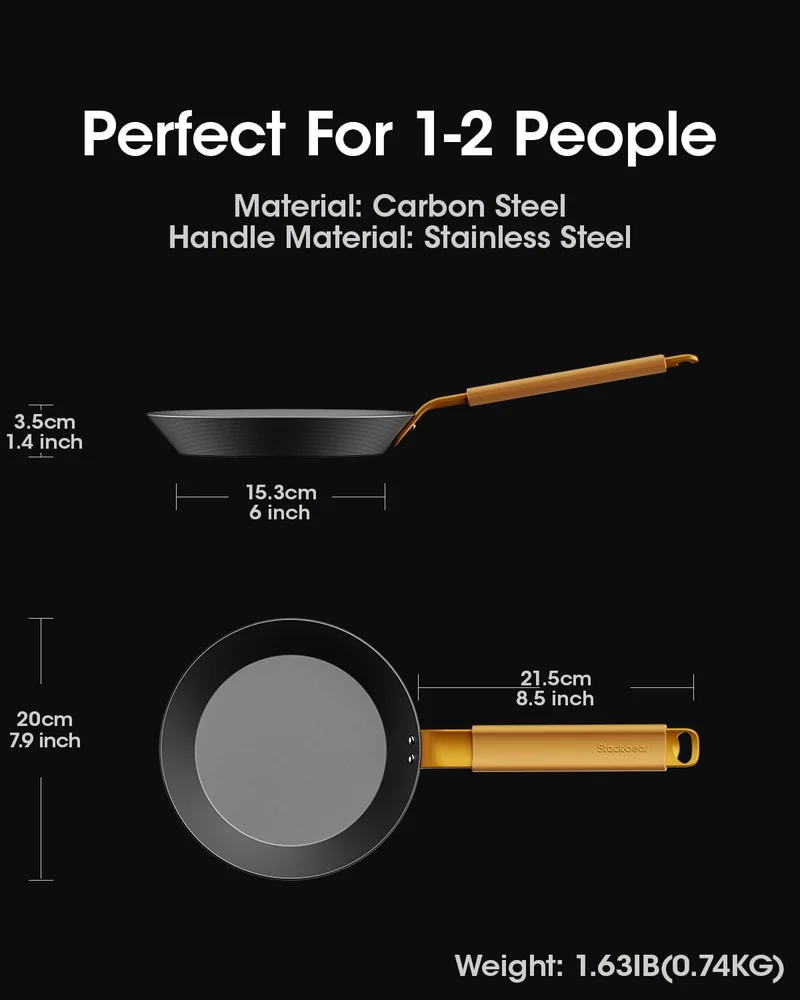 stackbear Carbon Steel Frying Pan 8 Inch