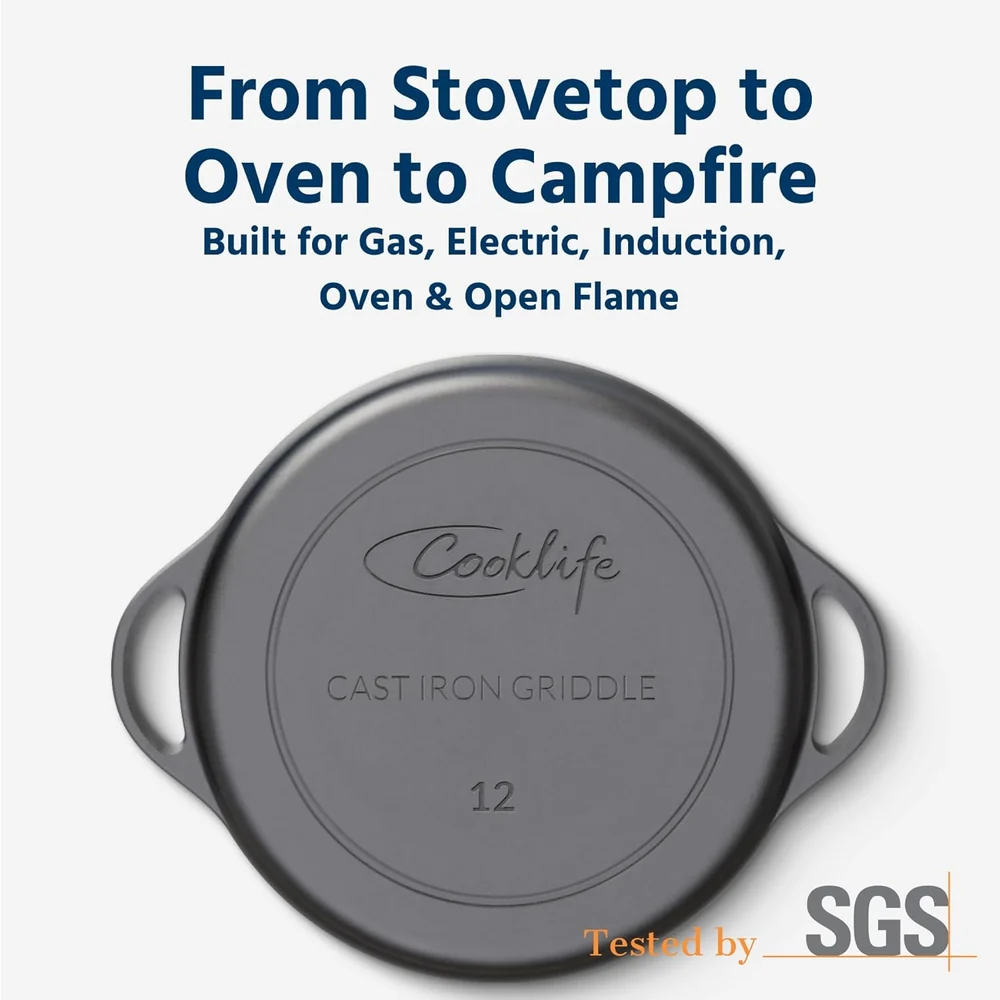 COOKLIFE 12 Inch Lightweight Pre-Seasoned Cast Iron