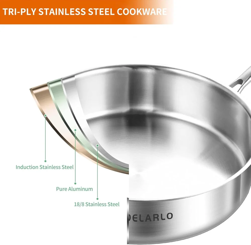 DELARLO Tri-Ply Stainless Steel Frying Pan