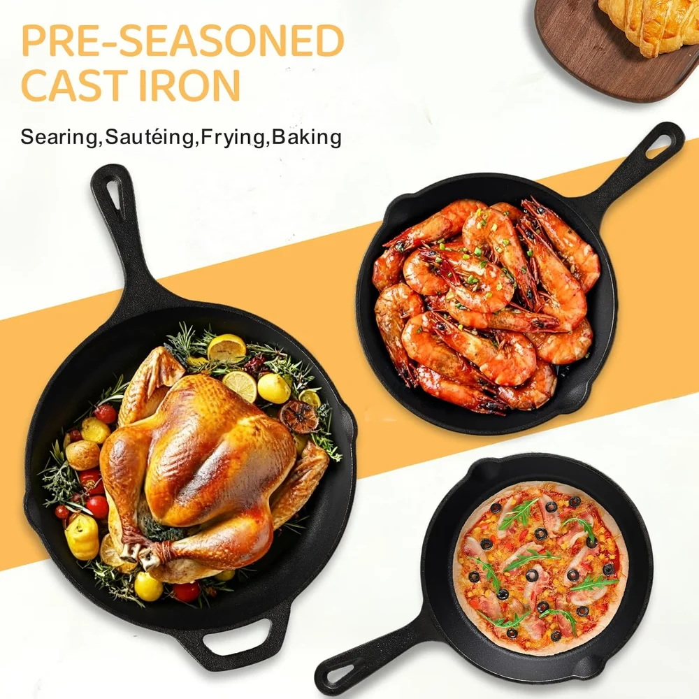 EWFEN Cast Iron Skillet 3-Piece Set