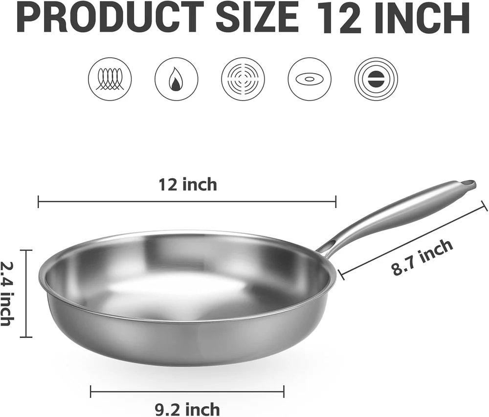 Kirecoo Tri-Ply Stainless Steel Pan - 12