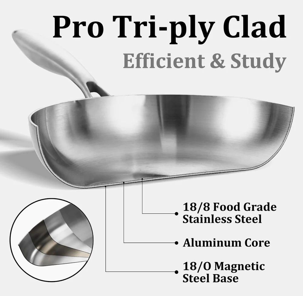 LOLYKITCH 12 Inch Tri-Ply Stainless Steel Frying