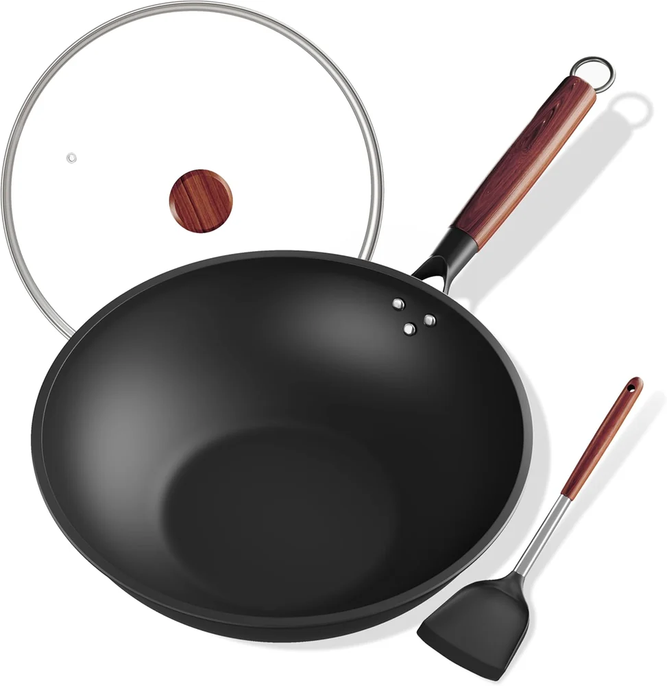 Amazon Basics Carbon Steel Pre-Seasoned Wok